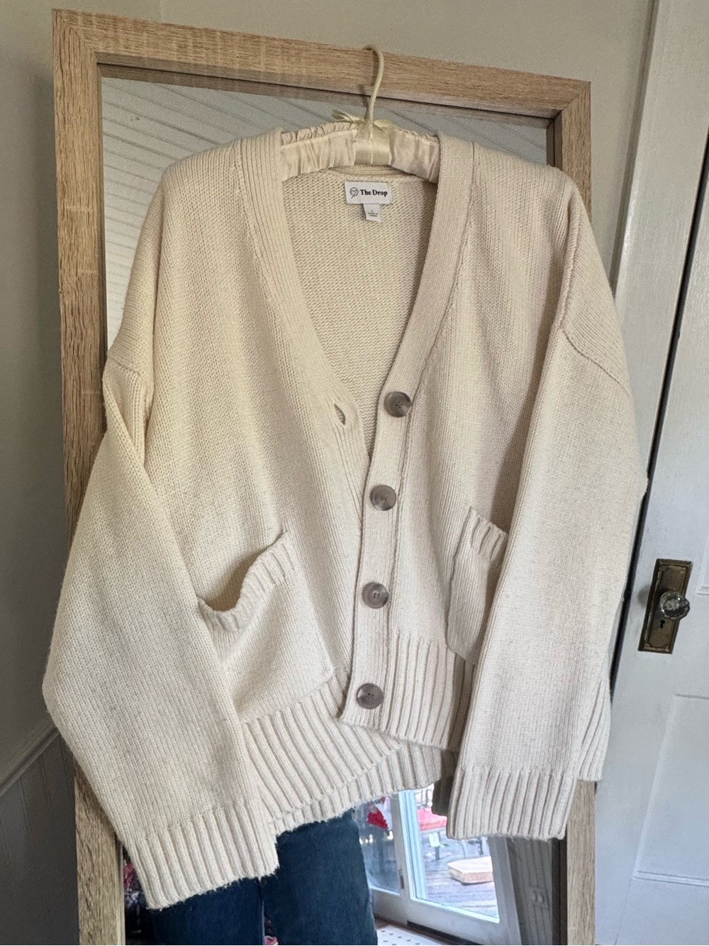 The Drop - Cozy Cream Button-Front Knit Cardigan